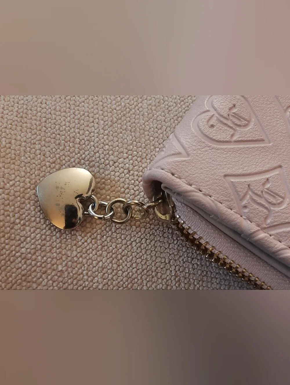 Juice Couture Pink Embossed Leather Zip Wallet with Heart Accent